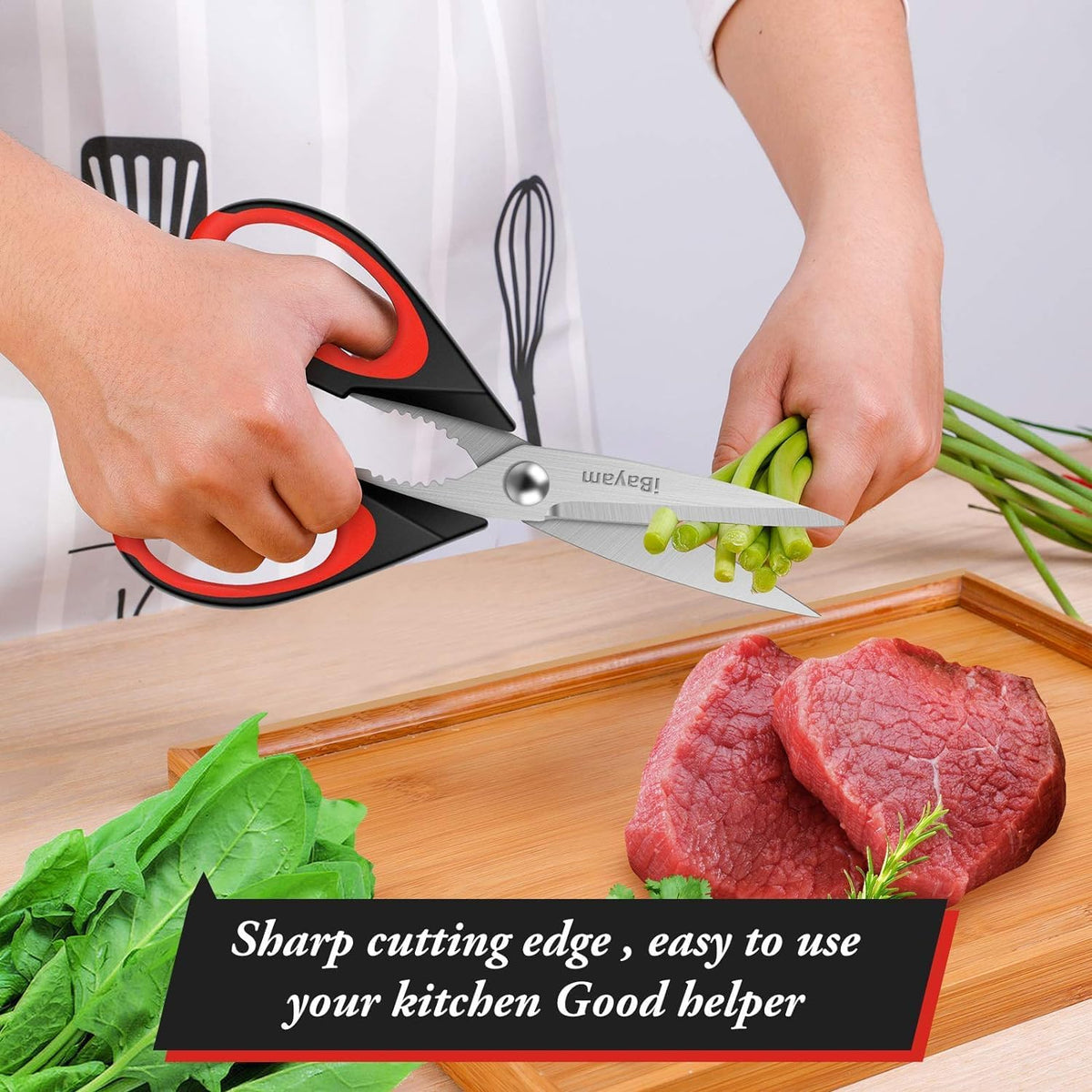 iBayam 3-Pack 8.5"Kitchen Scissors All Purpose Heavy Duty with Protective Sheath, Soft Grip Comfort Handle, Dishwasher Safe Kitchen Utensils Gadgets