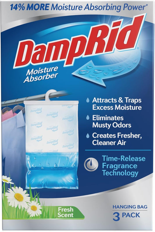 DampRid Fresh Scent Hanging Moisture Absorber, 1 Pound (Pack of 3) - Eliminates Musty Odors for Fresher, Cleaner Air, Ideal for Closet, 14% More