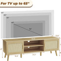 SUPERJARE Boho TV Stand for 65 Inch TV, Entertainment Center with Adjustable Shelf, Rattan TV Console with 2 Cabinets, Media Console, Solid Wood
