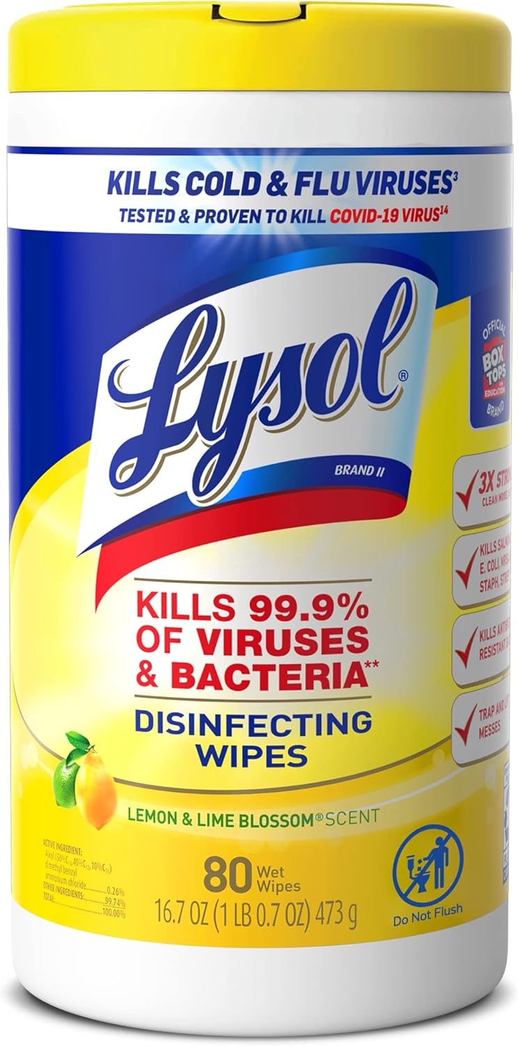 Lysol Disinfecting Wipes Bundle, Home Apartment Dorm Room Essentials and Cleaning Supplies, All Purpose Cleaner, Multi-surface Cleaning Wipes, Lemon