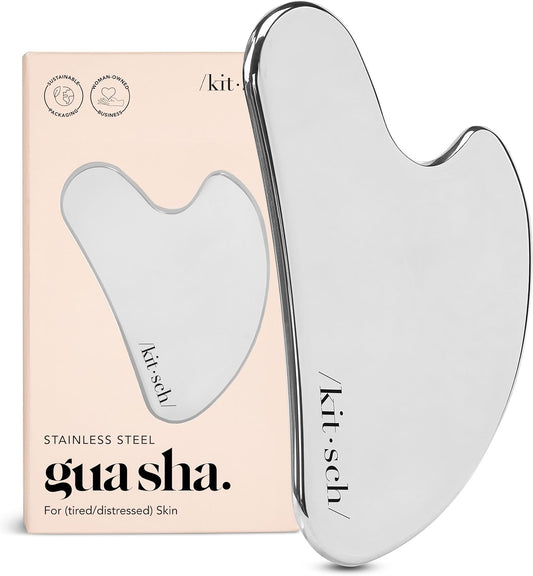 Kitsch Stainless Steel Gua Sha Facial Tools - Lymphatic Drainage Massager for Face & Chin, Jawline Shaper, Double Chin Reducer, Guasha Tool for Face