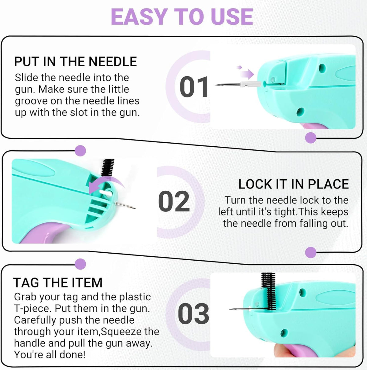 Stitch Gun for Clothes - Handheld Quick Clothing Fixer - Tagging Gun for Clothing, Sewing Kit - Includes 6 Fine Needles, 1000 Black & 1000 White