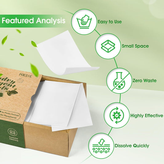 Poesie Laundry Detergent Sheets Fresh Scent 160 Count Clear Non-Plastic Hypoallergenic Liquid Less Sheets for Home Dorm Travel Camping & Hand Washing