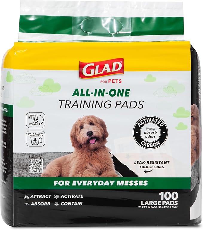 Glad for Pets Black Charcoal Puppy Pads, 23"x23" Disposable Pee Pad That Absorbs & Neutralizes Urine Instantly, Activated Carbon Training Pads