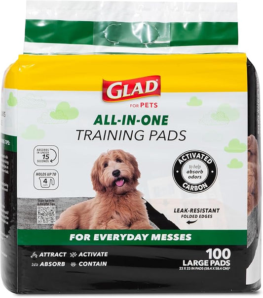Glad for Pets Black Charcoal Puppy Pads, 23"x23" Disposable Pee Pad That Absorbs & Neutralizes Urine Instantly, Activated Carbon Training Pads