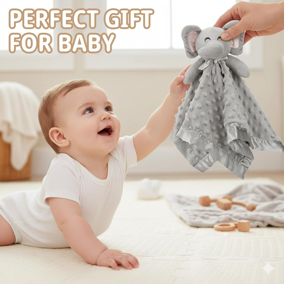 Pro Goleem Elephant Security Blanket, Soft Lovey Unisex Lovie Baby Gifts for Boys and Girls Snuggle Toy Stuffed Animal Newborn Essentials and Items