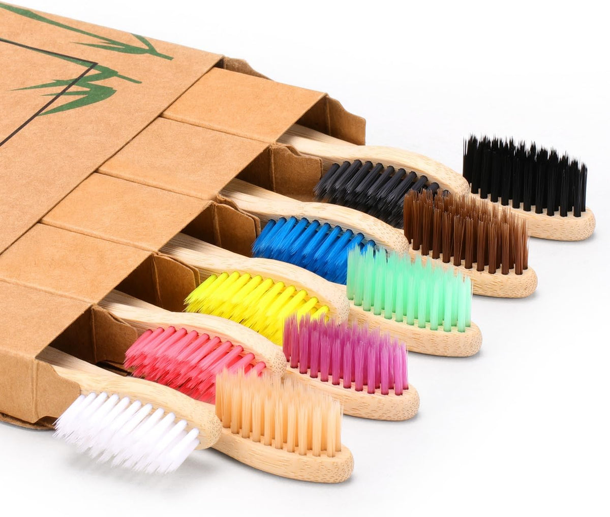 Virgin Forest 10 Count Bamboo Toothbrush, Soft Bristle for Adults, Eco Friendly Natural Wooden Toothbrushes, Vegan Organic Bamboo Travel Tooth Brush