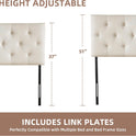 Linen Fabric Upholstered Headboard Queen Size, Modern Diamond Tufting Solid Wood Queen Headboard Only, Adjustable Height from 37” to 51” Head Board