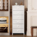 Furnulem White Tall Dresser for Bedroom,Vertical Storage Tower Unit and End Table with 6 Fabric Drawers, Nightstand Furniture with Drawer Organizer
