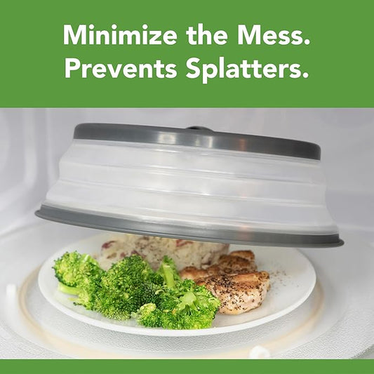 Tovolo Microwave Splatter Cover for Food, Medium (Charcoal) - Collapsible & Vented Silicone Splatter Guard Lid - Microwave Plate & Dish Cover with