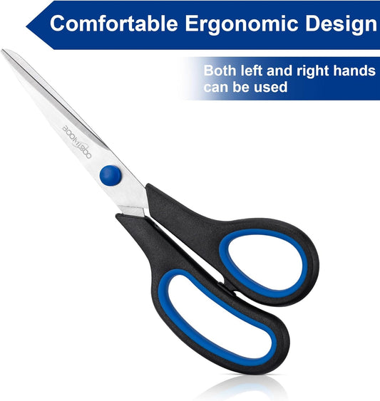 Scissors, BOOMIBOO 8" All Purpose 6 Pack - Comfort-Grip Scissors for Office Desk Accessories Sewing Fabric Home Craft School Supplies, Teacher/Class