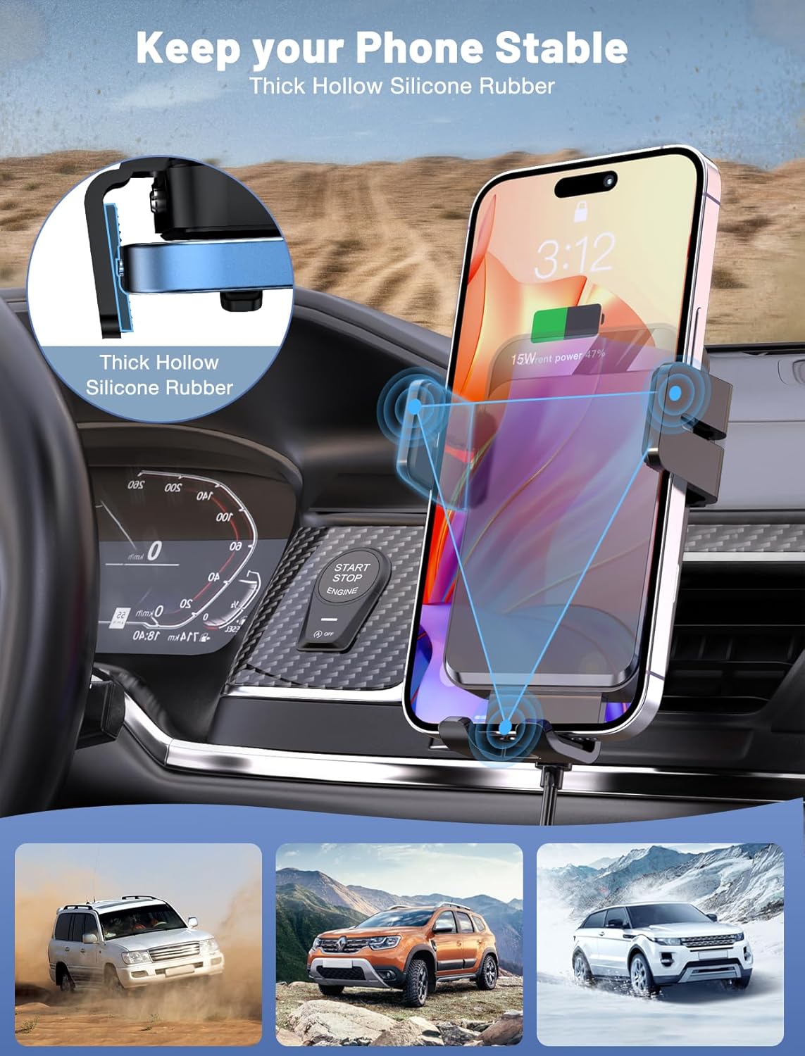 Wireless Car Charger, MOKPR Auto-Clamping Car Mount 15W/10W/7.5W Fast Charging Air Vent Car Phone Mount Compatible with iPhone 15/14/13/13 Pro/12 Pro