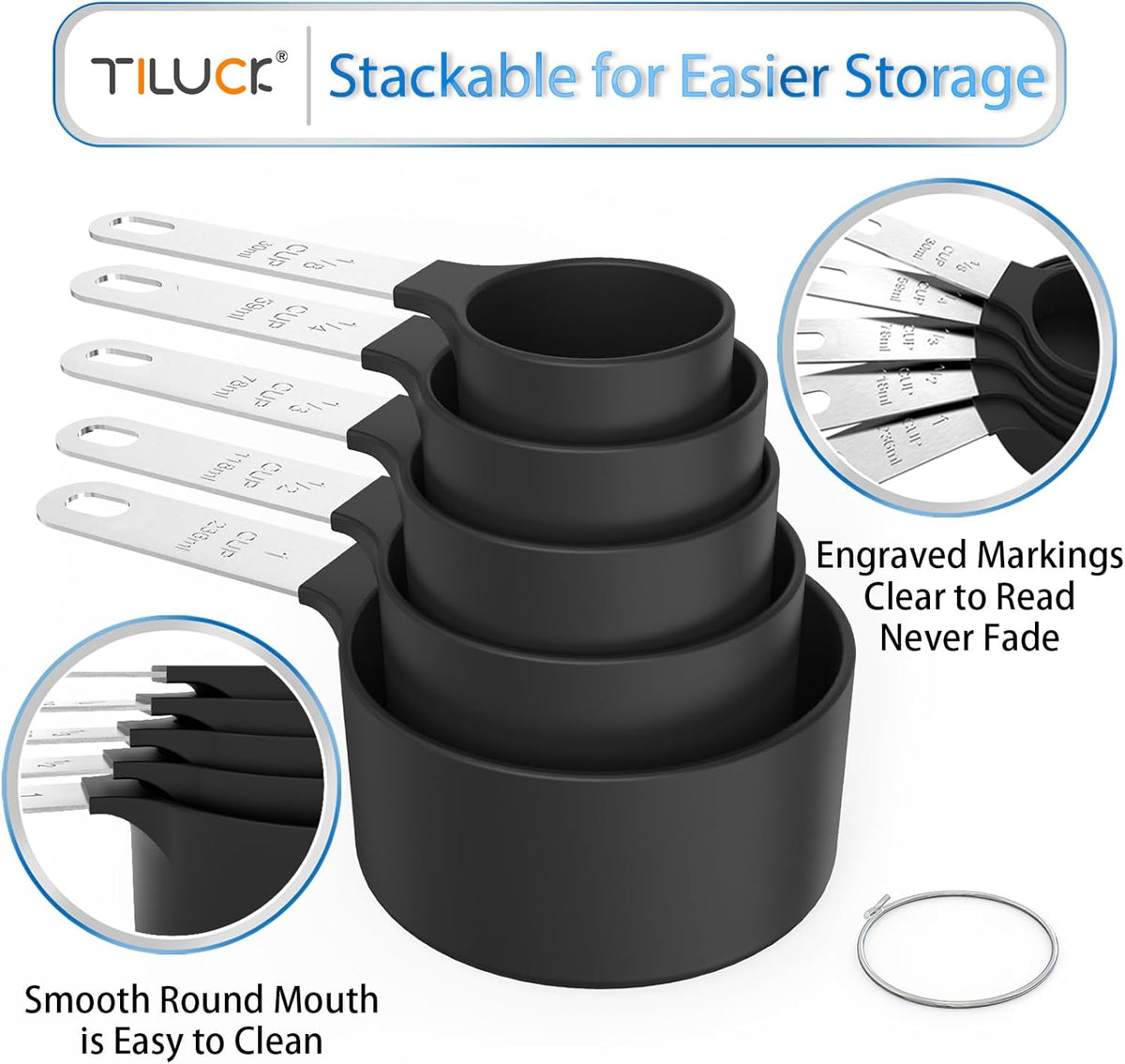 TILUCK Measuring Cups & Spoons Set, Stackable Cups and Spoons, Nesting Measure Cups with Stainless Steel Handle, Kitchen Gadgets for Cooking & Baking