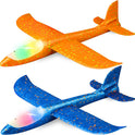 2 Pack LED Light Airplane,17.5" Large Throwing 2 Flight Mode Glider Plane,Flying Toy for Kids,Gifts for 3 4 5 6 7 8 9 Years Old Boy,Outdoor Sport