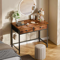 Furologee Small Computer Desk with 2 Fabric Drawers for Bedroom,34 Inch Home Office Writing Desk, Vanity Desk with Hooks, Simple Study Desk for Small