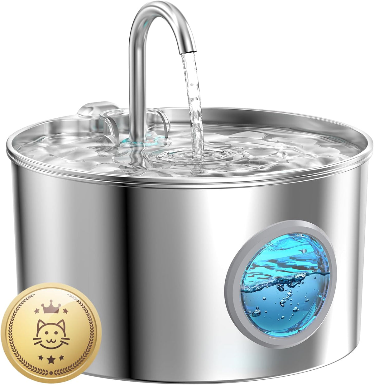 Cat Water Fountain Stainless Steel: 74oz/2.2L Cat Fountain for Drinking - Pet Water Fountain for Cats Inside - Quiet Cats Water Bowl Dispenser