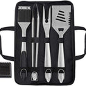 grilljoy 8PCS BBQ Grill Tools Set with Extra Thick Stainless Steel Spatula, Fork, Tongs & Cleaning Brush - Complete Barbecue Accessories Kit with