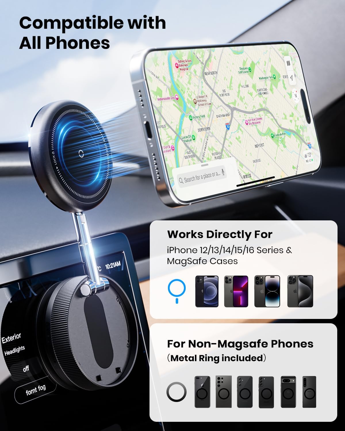 2026 Upgraded 360° Vacuum Magnetic Car Phone Holder for Magsafe [96+LBS Strongest Suction & 2800gf Strongest Magnetic], Adjustable Car Phone Mount