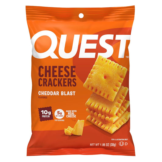 Quest Nutrition Cheese Crackers, Cheddar Blast, 10g Protein, 5g Net Carbs, 1g Sugar, Made with Real Cheese, High Protein Snack, 12 Packs (1.06 oz