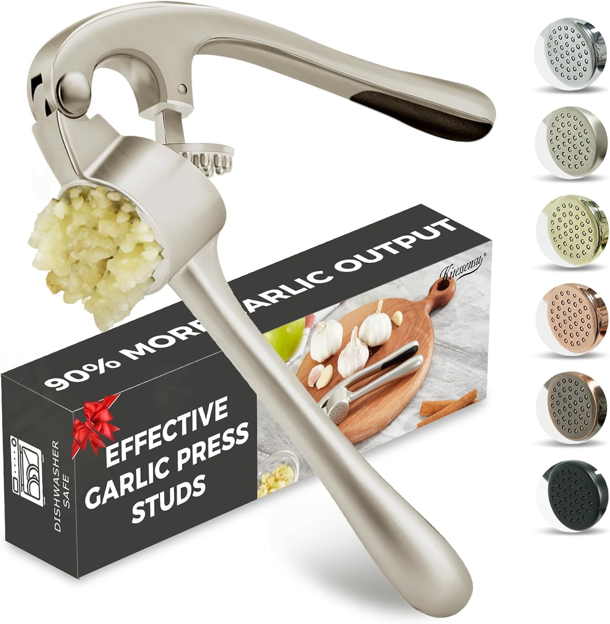 Kitessensu High Effective Garlic Press With Studs, Heavy Duty Garlic Mincer, Easy to Squeeze and Clean, Rust Proof & Dishwasher Safe, Ginger Crusher