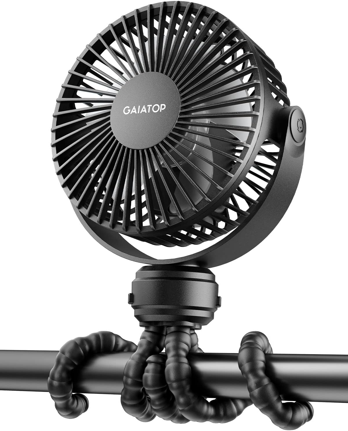Gaiatop Mini Portable Stroller Fan, Battery Operated Small Clip on, Detachable 3 Speed Rechargeable, 360° Rotate Flexible Tripod Better Cooling for