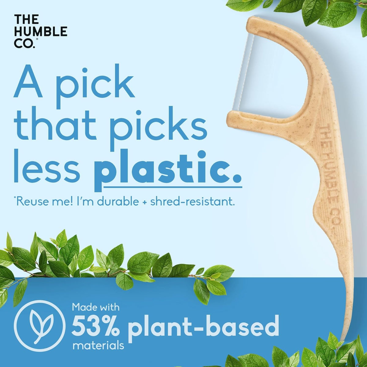 The Humble Co Dental Floss Picks for Teeth, 200 Count (Mint) - Double Thread Tooth Picks Flossers for Adults Gum Health - Toothpick Floss for