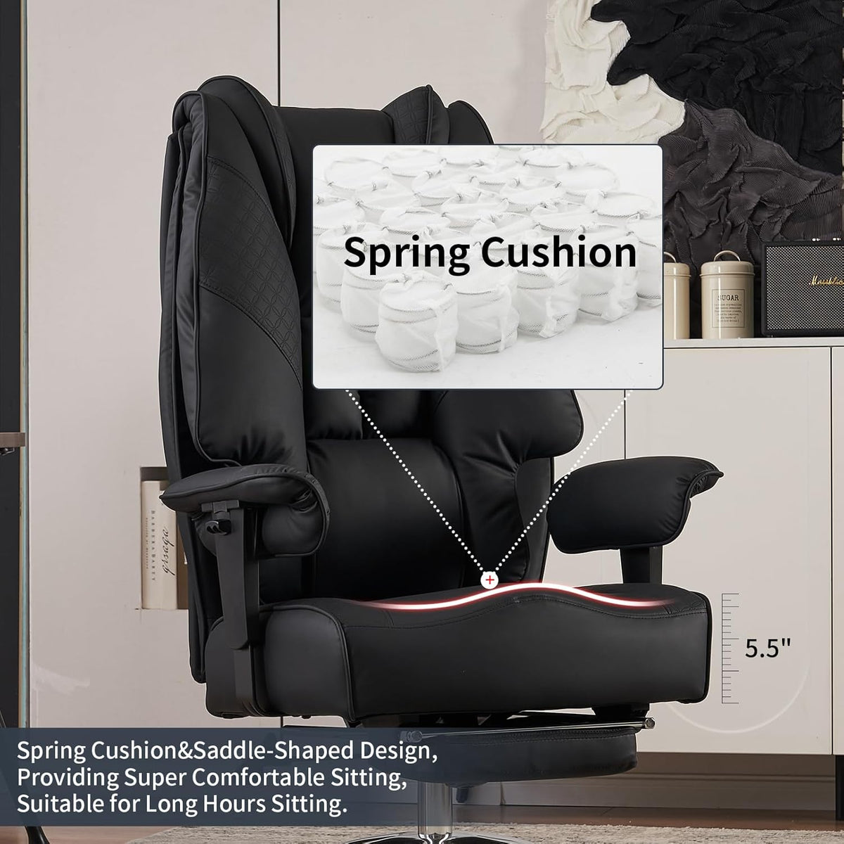 Big and Tall Office Chair 400lbs Wide Seat, Leather High Back Executive Office Chair with Foot Rest, Ergonomic Chairs Lumbar Support for Lower Back