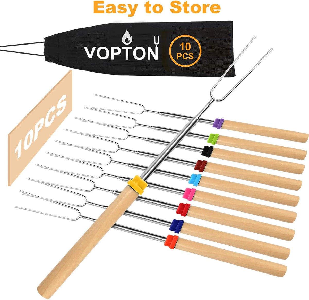 10 Pcs Marshmallow Roasting Sticks for Fire Pit Long 32Inch, Smores Sticks Skewers, Smores Kit for Fire Pit, Premium Telescoping Hot Dog Roasting