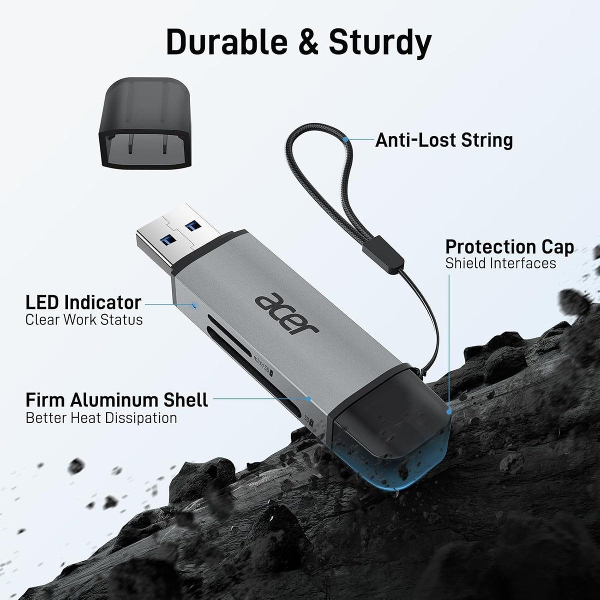 acer SD Card Reader USB C, Dual Slots USB 3.0 Type C to Micro SD Card Adapter, Memory Card Reader for MicroSD, SDHC, SDXC, Compatible with Laptop