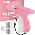 Handheld Stitch Tag Gun for Clothes, Quick Clothing Fixer, Tagging, Sewing Kit Includes 6 Needle, 1000 Black Fasteners & 1000 White Fasteners, Pink