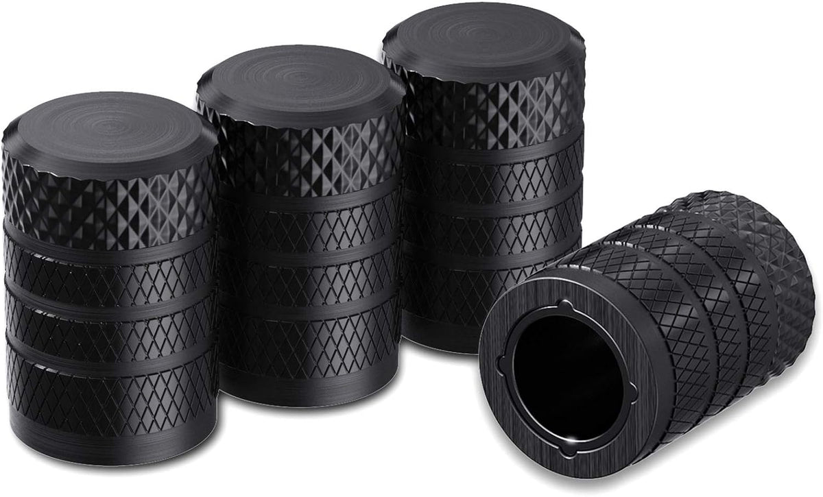 CKAuto Tire Valve Stem Caps, Black, 4 pcs/Pack, Anodized Aluminum Tire Valve Cap Set, Corrosion Resistant, Universal Stem Covers for Cars Trucks