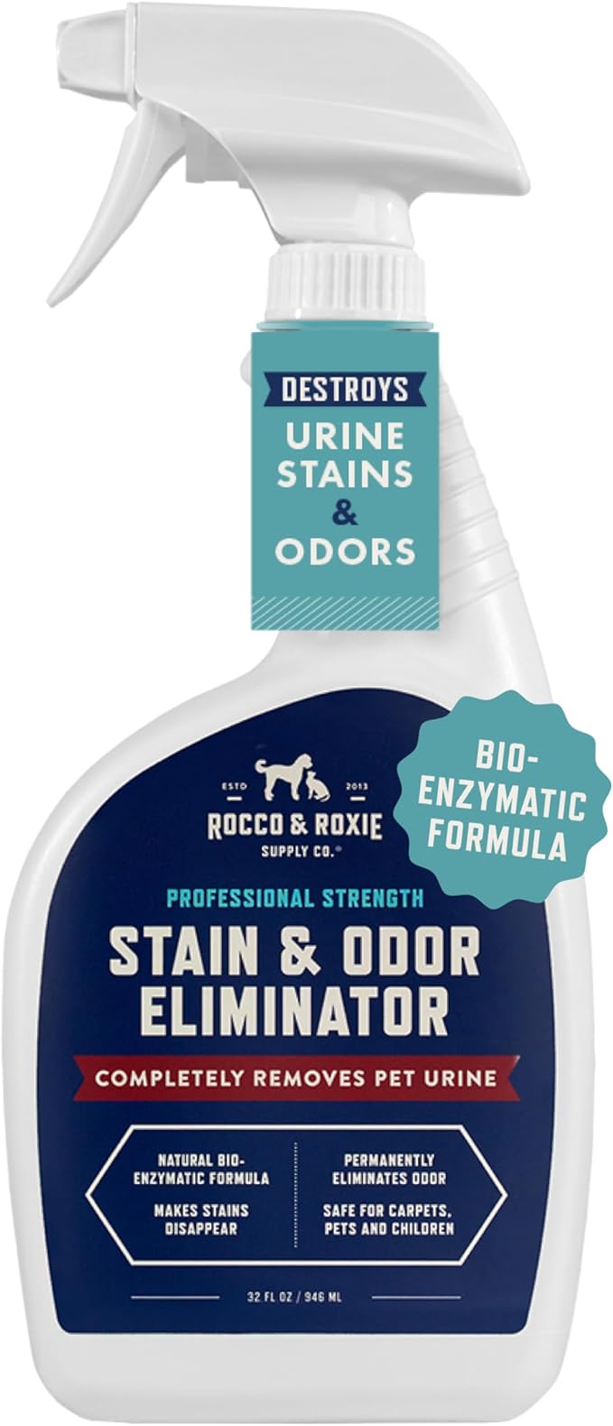 Rocco & Roxie Stain & Odor Eliminator for Strong Odor, 32oz Enzyme Pet Odor Eliminator for Home, Carpet Stain Remover for Cats & Dog Pee, Enzymatic