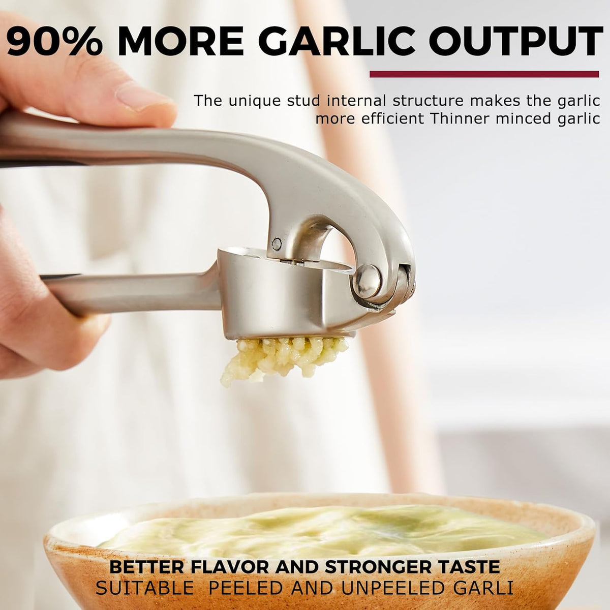 Kitessensu High Effective Garlic Press With Studs, Heavy Duty Garlic Mincer, Easy to Squeeze and Clean, Rust Proof & Dishwasher Safe, Ginger Crusher
