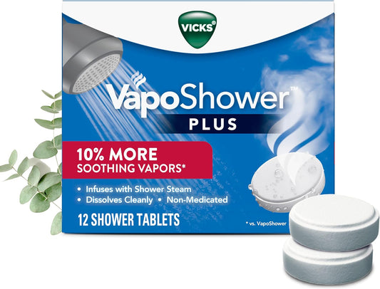 Vicks, VapoShower Plus, Shower Steamers, Eucalyptus Shower Steamer & Menthol Scent, Clean Dissolving Vapor Shower Tablets, Aromatherapy Shower