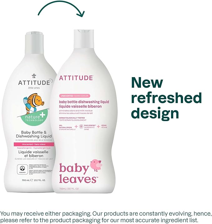 ATTITUDE Baby Dish Soap and Bottle Cleaner, EWG Verified Dishwashing Liquid, No Added Dyes or Fragrances, Tough on Milk Residue and Grease, Vegan