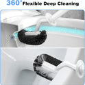 HAMITOR Toilet Bowl Brush Holder Set: Curved Design with Holder for Deep Cleaning Under Rim - Compact Hidden Scrubber for Small Space - Modern RV