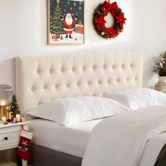 Tufted Upholstered Headboard Queen Size, Solid Wood Head Board with Durable Metal Legs, Adjustable Height Bed headboard from 37” to 51” Fabric