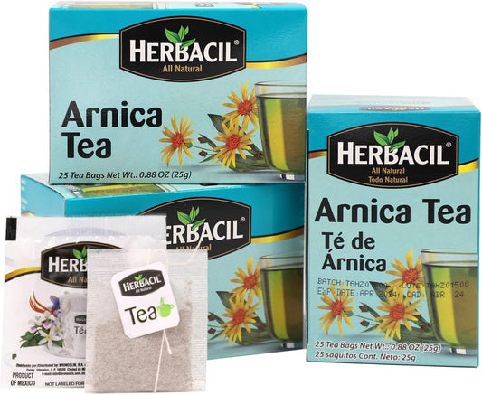 Herbacil Arnica Herbal Tea – Caffeine-Free Natural Remedy, 25 Tea Bags per Box, 3-Pack (75 Total), 0.88 oz Each
