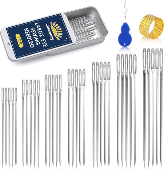 35 Pcs Large Eye Sewing Needles, 7 Size Sewing Sharp Needles for Handsewing, Leather Embroidery Thread Needle, Stainless Steel Yarn Knitting Needle