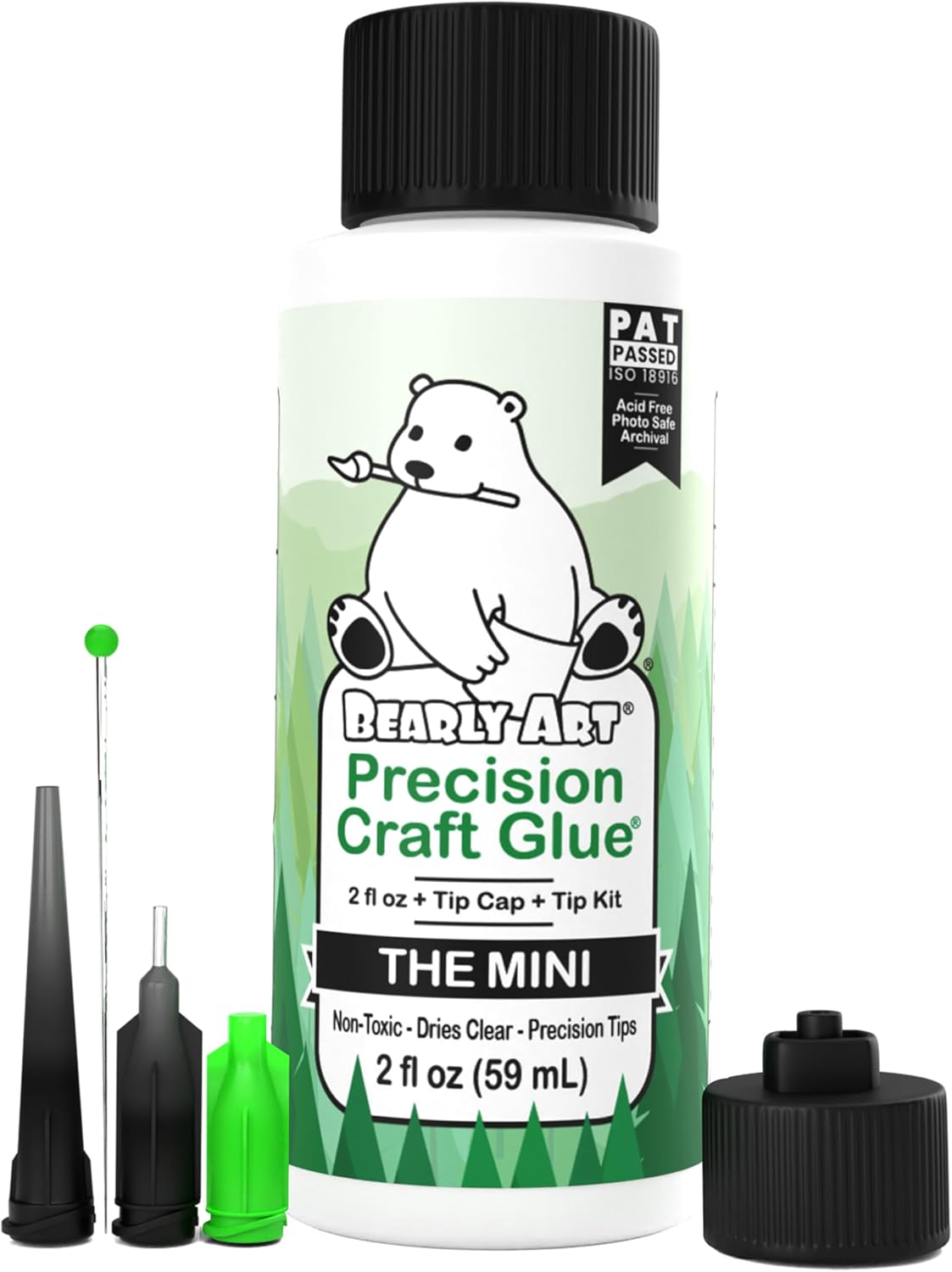 Bearly Art Precision Craft Glue - The Mini - 2fl oz with Tip Kit - Acid Free Archival - Strong Hold Adhesive - Ideal for Fine Paper Crafting