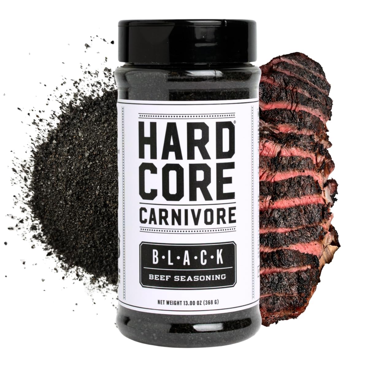 Hardcore Carnivore Black: Activated Charcoal Meat Seasoning Rub (13 oz Shaker) Texas-Made, Blend for Steak, Brisket, Burgers, BBQ, Grilling and