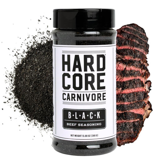 Hardcore Carnivore Black: Activated Charcoal Meat Seasoning Rub (13 oz Shaker) Texas-Made, Blend for Steak, Brisket, Burgers, BBQ, Grilling and