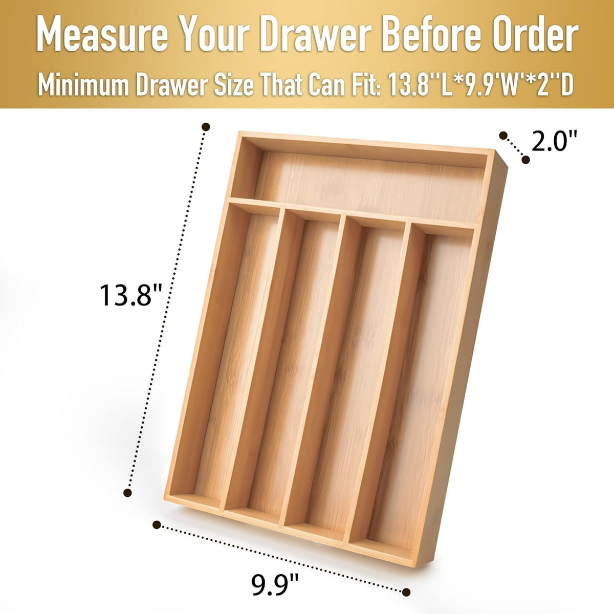 Silverware Organizer Kitchen Drawer Organizer Utensil Organizer Bamboo Silverware Holder Cutlery Organizer in Drawer Flatware Organizer Tray(5 slots