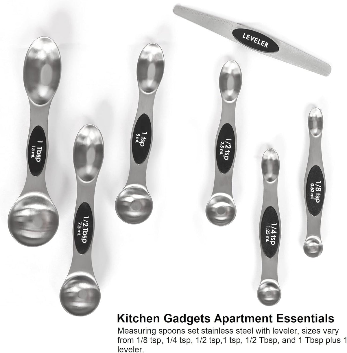 Magnetic Measuring Spoons Set Stainless Steel with Leveler, Stackable Metal Tablespoon Measure Spoon for Baking, Cups and Spoon Set Kitchen Gadgets