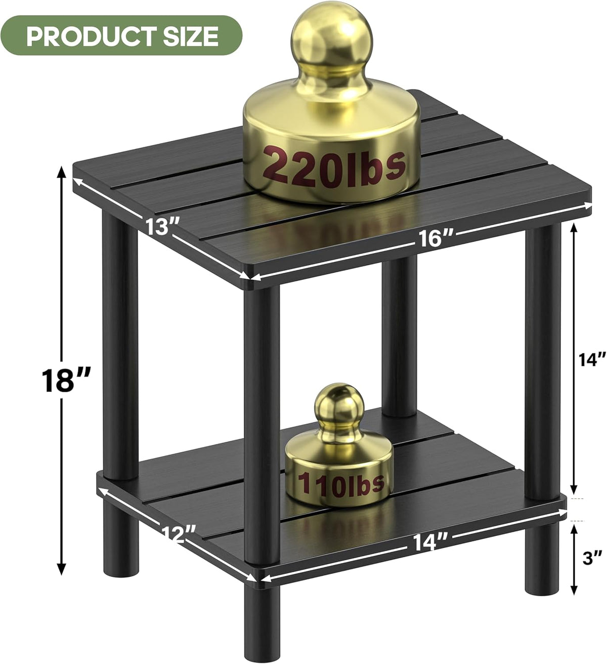 Outdoor Side Table, 2-Tier Small Outdoor Table for Patio, Adirondack Side Tables for Outside or Indoor, Bamboo End Table for Pool, Porch, Weather
