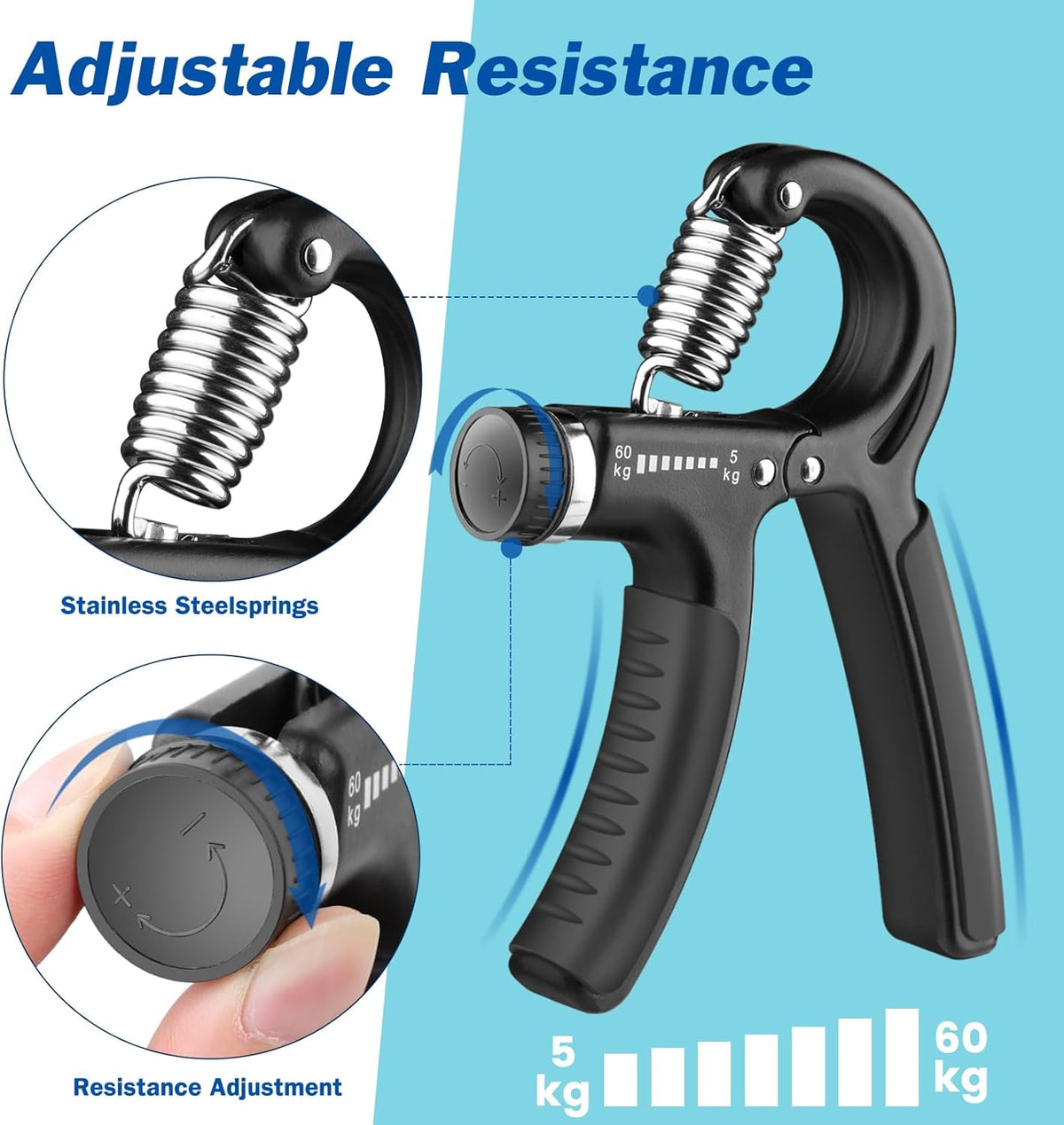 AIXPI Grip Strength Trainer, Hand Grip Exerciser Strengthener with Adjustable Resistance 11-132 Lbs (5-60kg), Forearm Strengthener, Hand Exerciser