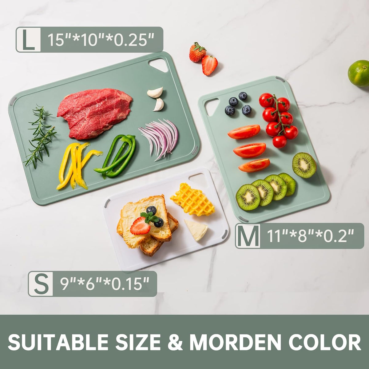 Plastic Cutting Board Set of 3-Cutting Boards for Kitchen BPA Free, Large-Small Chopping Boards Non-Slip for Cooking Camping Dishwasher Safe