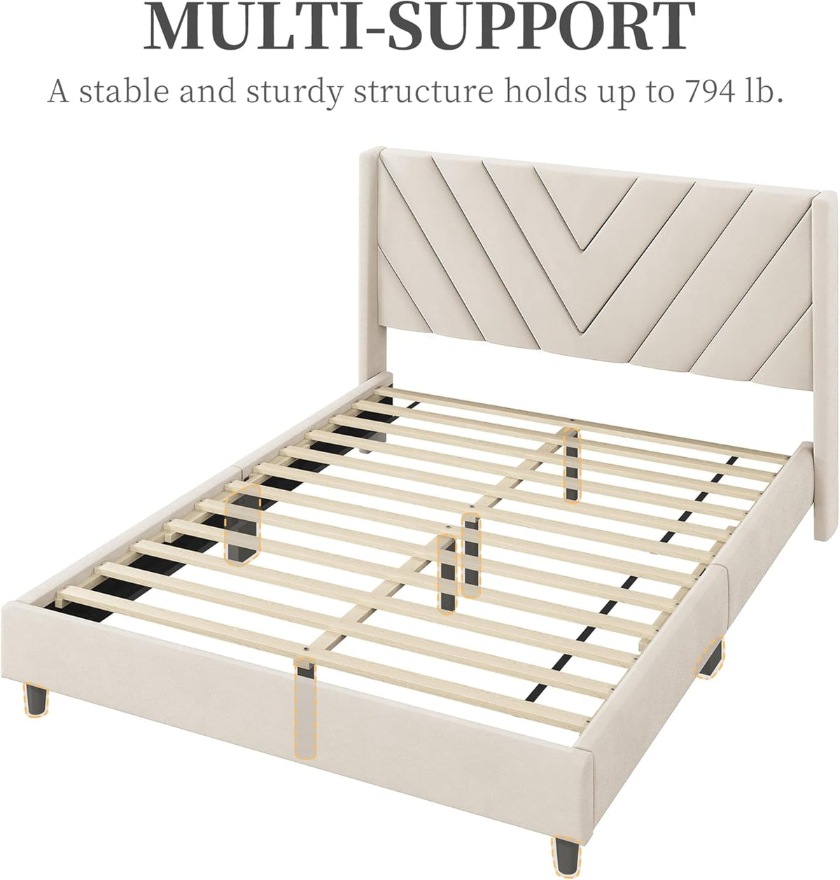 Yaheetech Queen Bed Frame Upholstered Platform Bed with Wing Side/Wooden Slat Support/Tufted Headboard with Wing Side/Mattress Foundation/No Box
