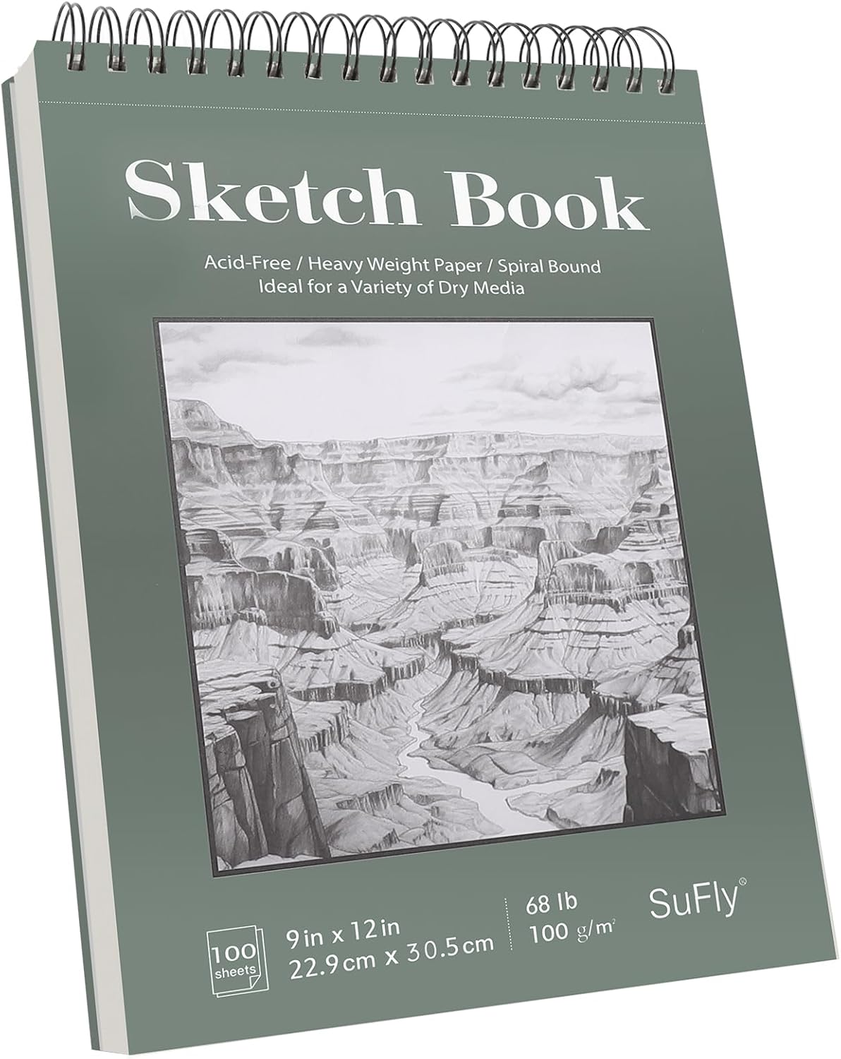 SuFly Sketch Book 9x12, Drawing Paper Pad-68lb/100gsm, Top Spiral Sketchbook Hardcover, 100 Sheets Sketch Pad for Kids Classroom Art Supplies for