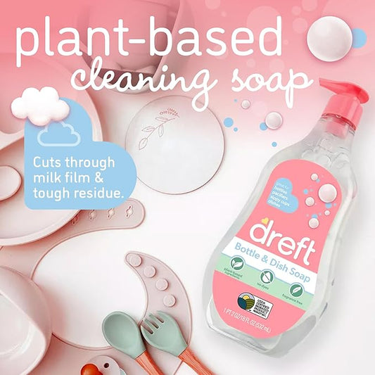 DREFT Bottle and Dish Soap | Made to Clean Baby Bottles, Sippy Cups, Pacifiers, Breast Pumps, & More | Gently Removes Milk Film & Odors | Plant